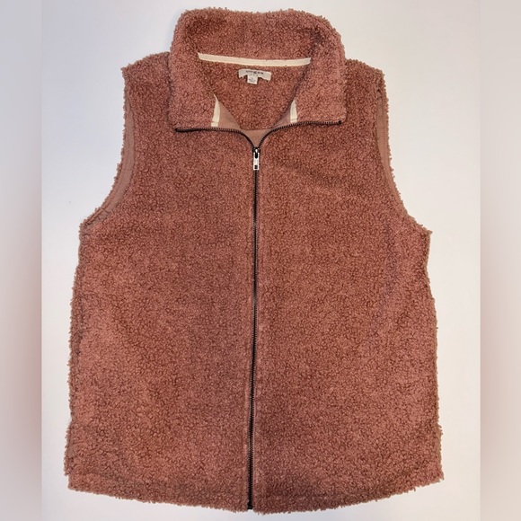 UMGEE‎ dusty rosy, peach “Teddy” sleeveless, zip up vest- sz Medium - Picture 1 of 10